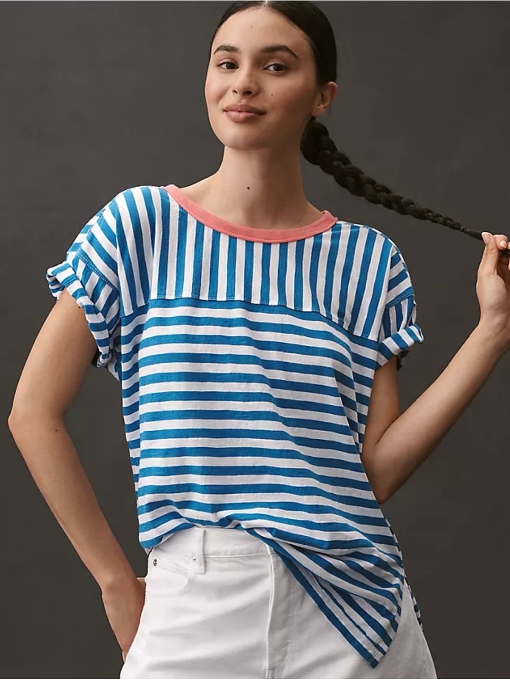Anthropologie Pilcro Jordyn Cotton-Slub Crewneck Oversized Tee